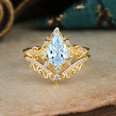 Luxury 4 Prong Pear Cut Aquamarine Stackable Ring Set